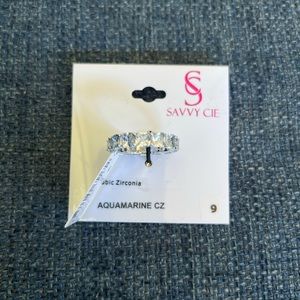 Savvy Cie  Aquamarine Cubic Zirconia Eternity band ring